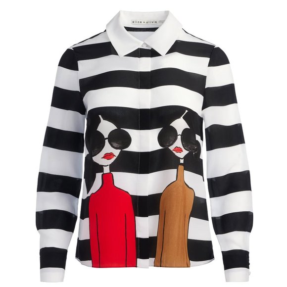 Alice Olivia Willa Silk Shirt with Stace Face Motif BNWT - Picture 4 of 7